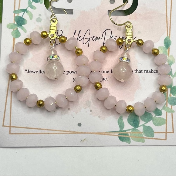 Rose Quartz & Crystal Beaded Hoop Earrings - Picture 3 of 5